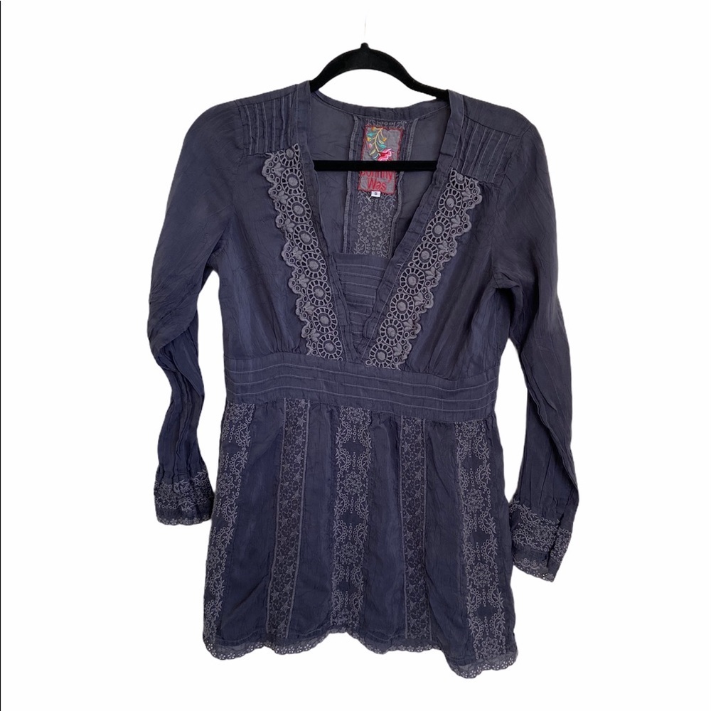 Johnny Was Eyelette Floral Embroidered Blouse Top